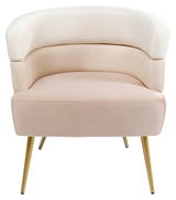 Moderner Sessel mit cremefarbenem Polster und goldenen Beinen, Frontalansicht