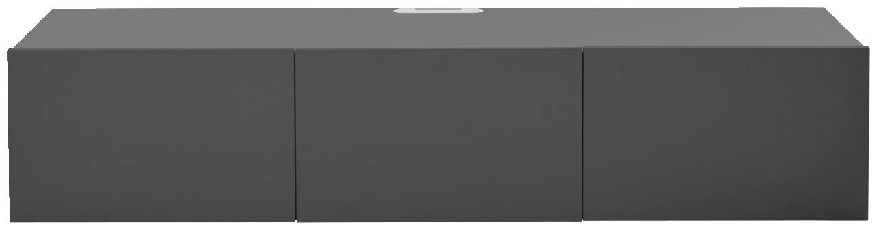 Frontansicht eines modernen, grauen TV-Hängelowboards mit drei Türen.