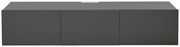 Frontansicht eines modernen, grauen TV-Hängelowboards mit drei Türen.