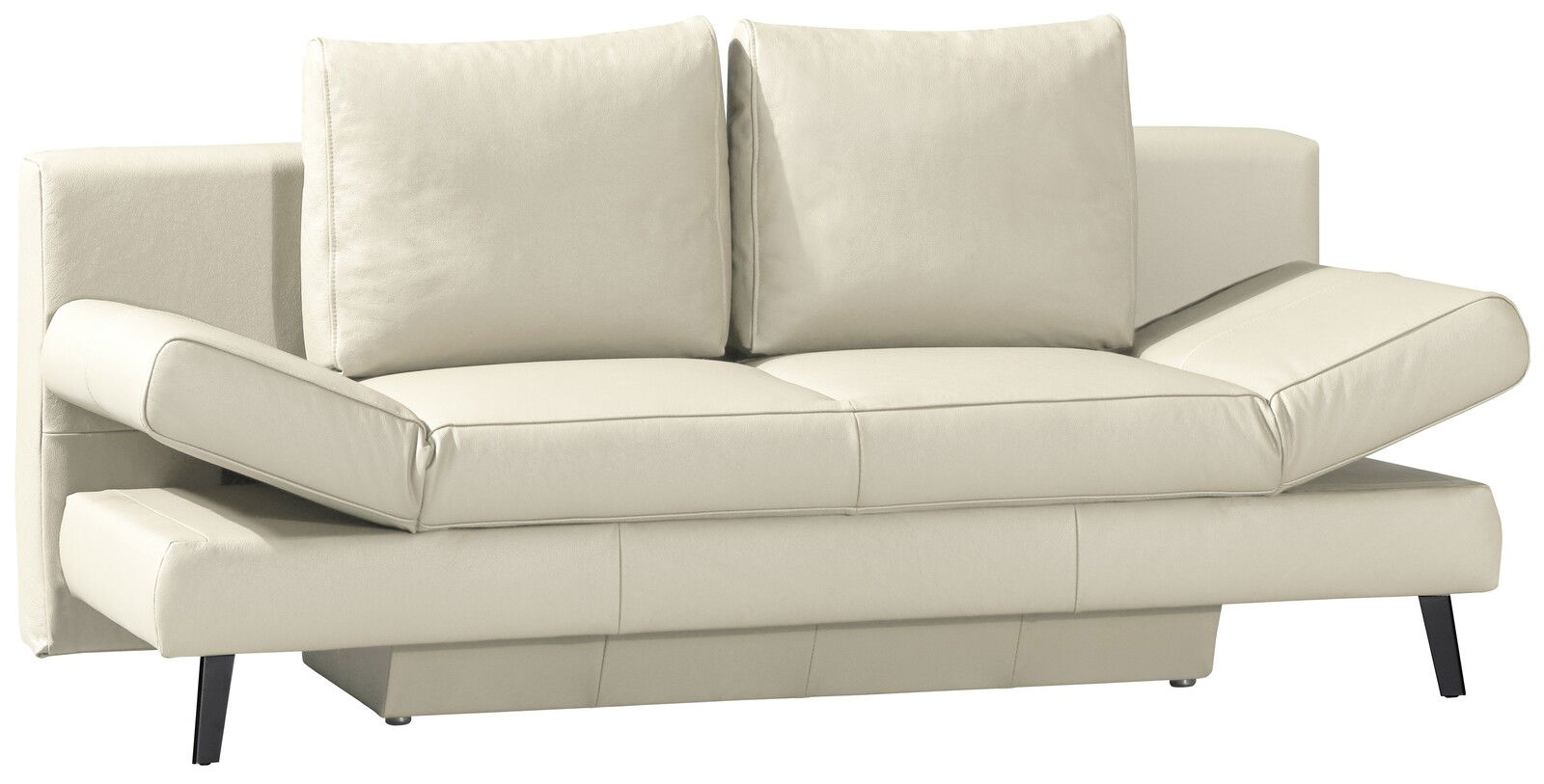 Beige Querschläfer-Sofa mit verstellbaren Armlehnen, Vorderansicht