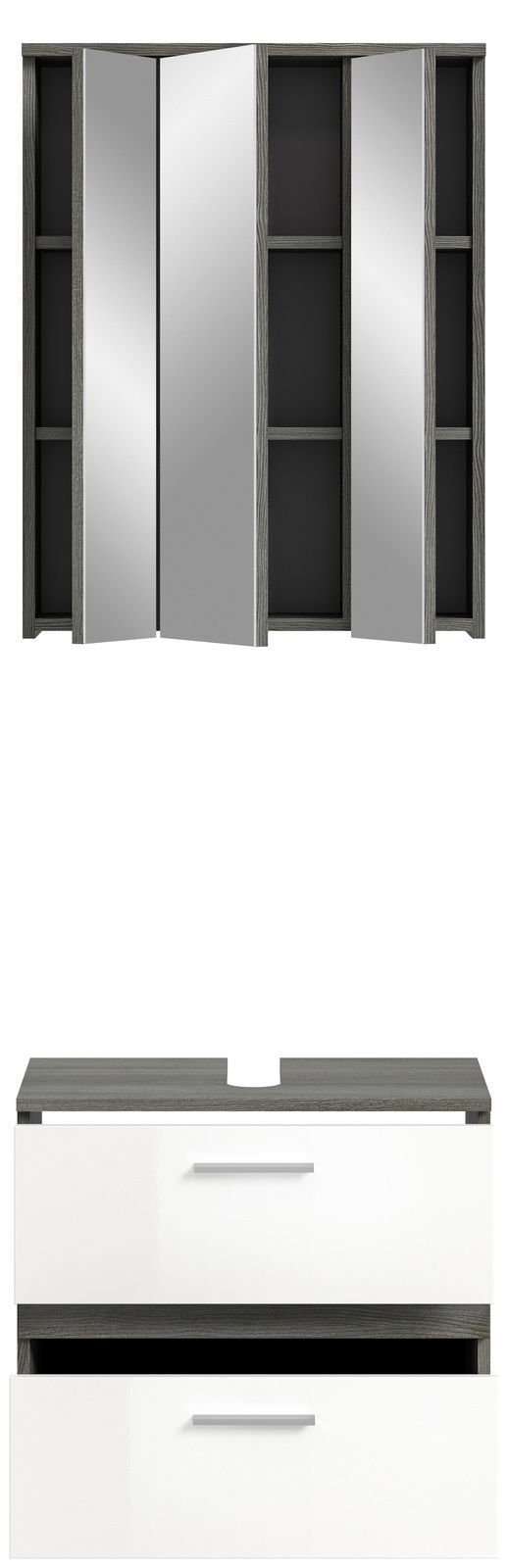 Badezimmerschrank-Kombination mit Spiegelschrank und Unterschrank in moderner Frontansicht