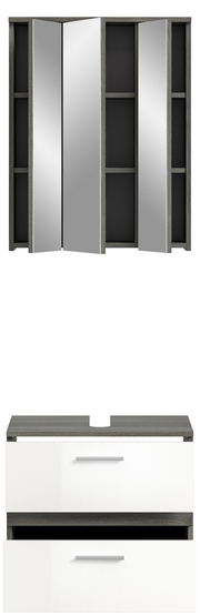 Badezimmerschrank-Kombination mit Spiegelschrank und Unterschrank in moderner Frontansicht