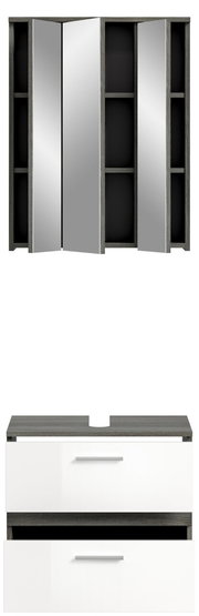 Badezimmerschrank-Kombination mit Spiegelschrank und Unterschrank in moderner Frontansicht