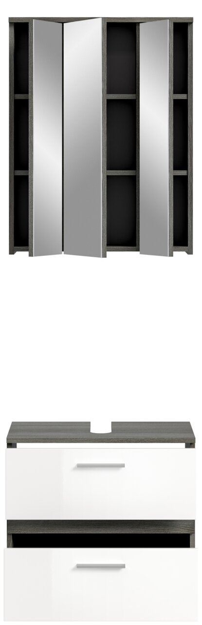 Badezimmerschrank-Kombination mit Spiegelschrank und Unterschrank in moderner Frontansicht