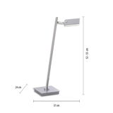 Moderne Tischleuchte PURE-MIRA aus seitlicher Perspektive mit schlankem Design und rechteckigem Lampenschirm.