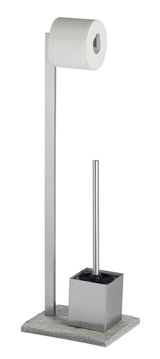Edelstahl Stand WC-Garnitur mit Toilettenpapierhalter und Bürstenhalter, seitliche Perspektive