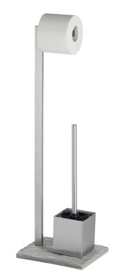 Edelstahl Stand WC-Garnitur mit Toilettenpapierhalter und Bürstenhalter, seitliche Perspektive