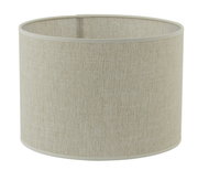 Zylindrischer Lampenschirm aus beigem Stoff, seitliche Perspektive