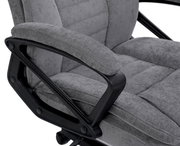 Grauer Homeoffice-Drehstuhl mit gepolsterten Armlehnen, seitliche Perspektive