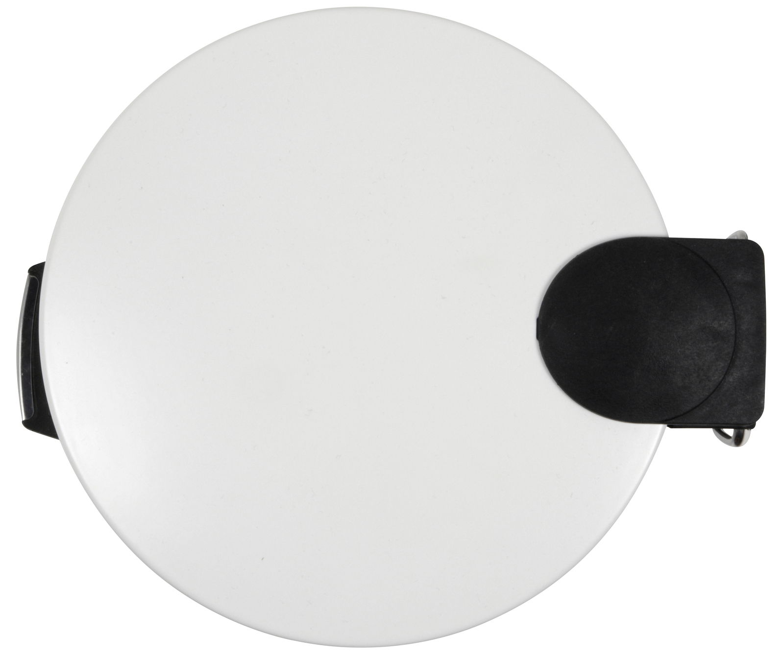 Ansicht von oben auf einen weißen Treteimer mit schwarzem Pedal, 3 Liter Fassungsvermögen, Höhe 24 cm.