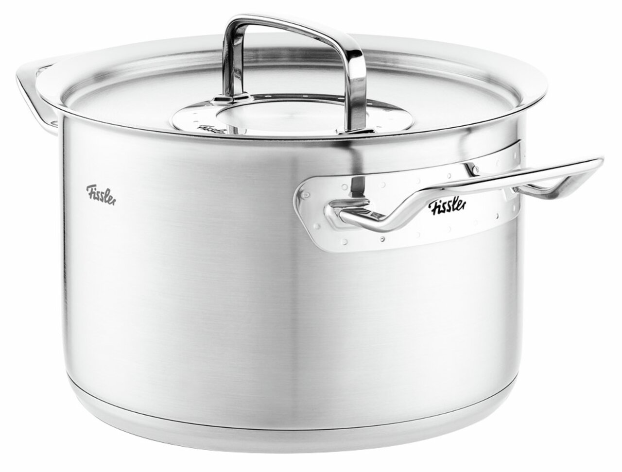 Fissler Kochtopf ORIGINAL-PROFI COLLECTION 2 Silberner Kochtopf aus Edelstahl mit Metalldeckel, seitliche Perspektive