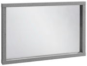 Rechteckiger Spiegel mit grauem Holzrahmen, seitliche Perspektive