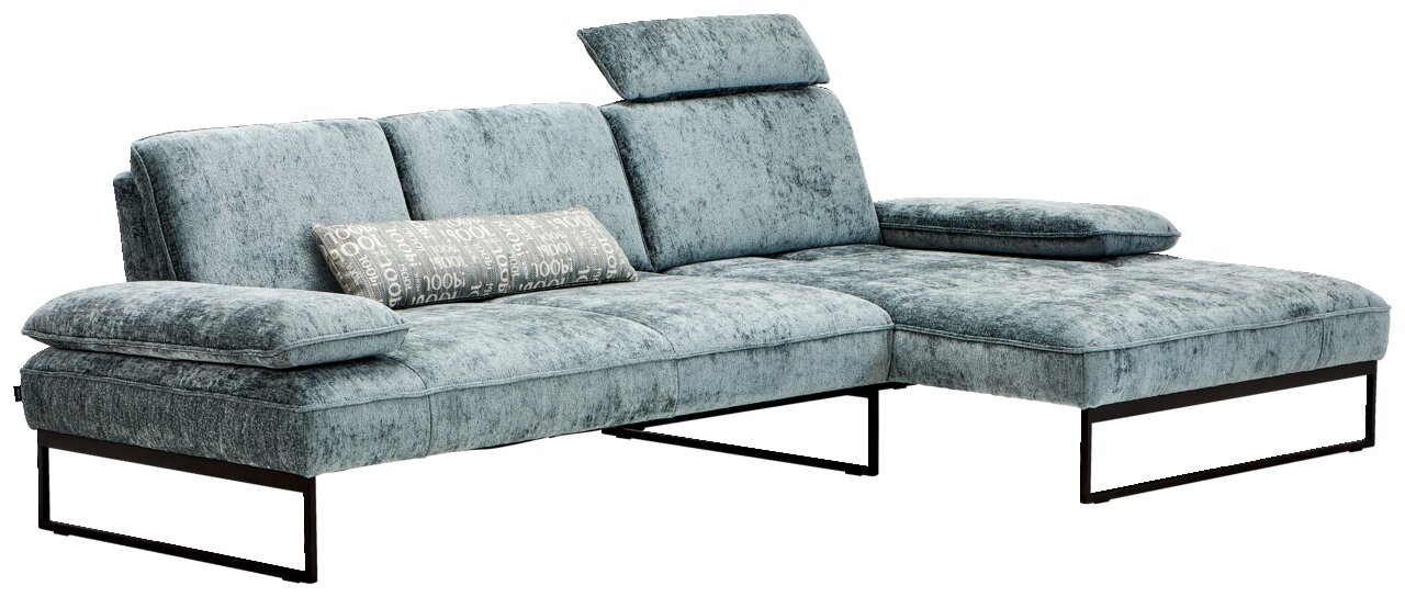 Graues Longchair-Sofa mit verstellbarer Kopfstütze und modernem Design, seitliche Perspektive