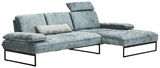 Graues Longchair-Sofa mit verstellbarer Kopfstütze und modernem Design, seitliche Perspektive