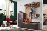 Moderne Garderobe mit Schränken und Haken, seitliche Perspektive