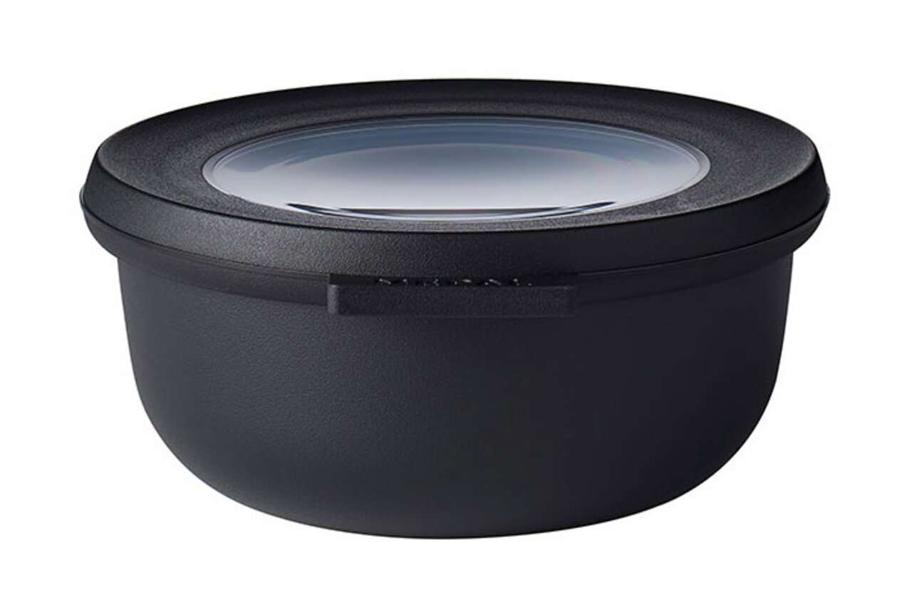 Mepal Multischüssel 350ml -CIRQULA Schwarze Multischüssel Cirqula 350 ml mit transparentem Deckel, seitliche Perspektive
