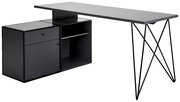 Moderner Winkelschreibtisch mit integrierter Kommode, seitliche Perspektive