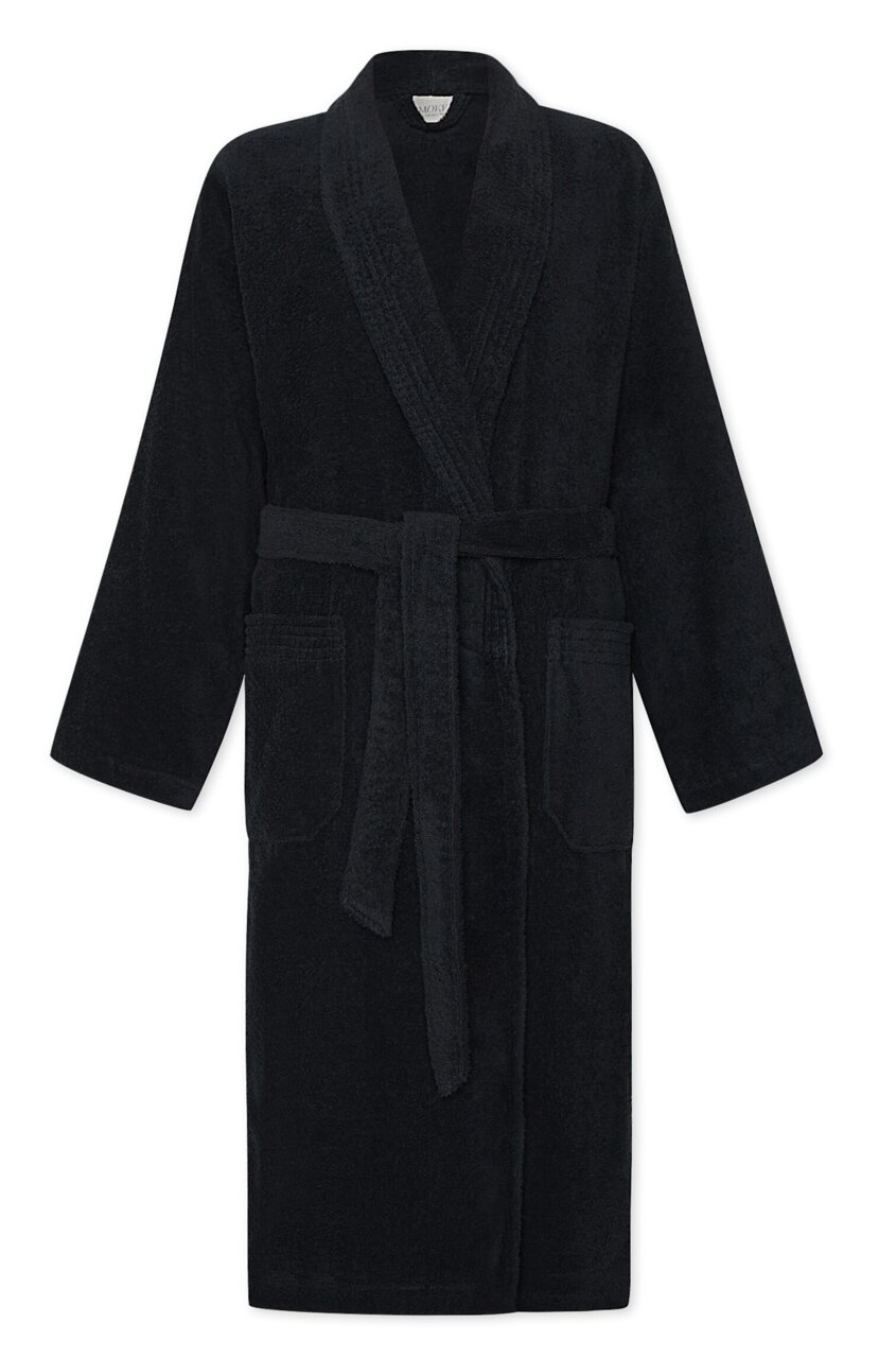 MÖVE Bademantel Schalkragen M HOMEWEAR BASIC Schwarzer Bademantel mit Schalkragen und Gürtel, Vorderansicht