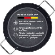 Servierpfanne Adamant 28cm aus der Vogelperspektive, Made in Germany, kratzfeste Beschichtung, geeignet für alle Herdarten und Backofen bis 230°C.