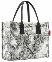 Schwarze und weiße Einkaufstasche mit Landschaftsmuster, seitliche Perspektive