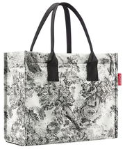 Schwarze und weiße Einkaufstasche mit Landschaftsmuster, seitliche Perspektive