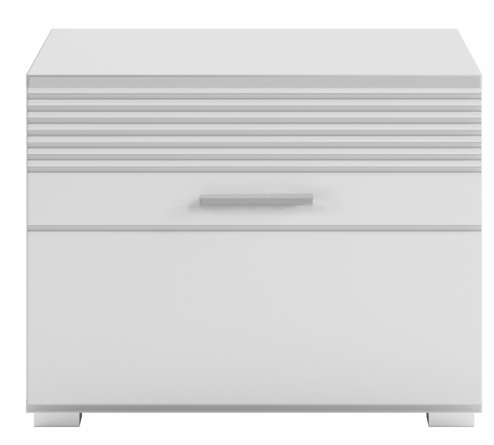 Weiße Sitzbank mit Schublade, Frontansicht