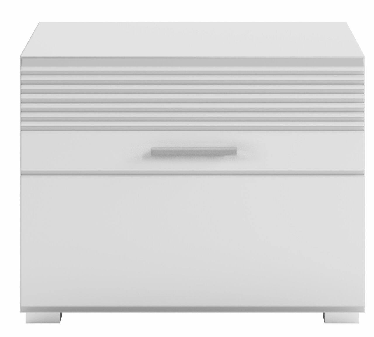 Weiße Sitzbank mit Schublade, Frontansicht