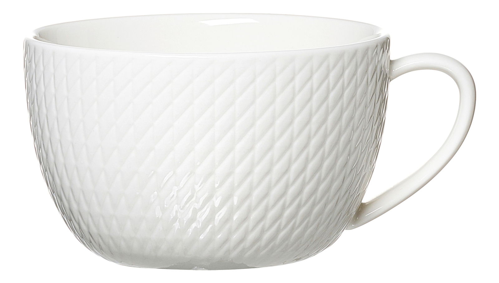 Ritzenhoff & Breker Cappuccinoobertasse SAPHIR Weiße Cappuccinoobertasse mit Rautenmuster, seitliche Perspektive