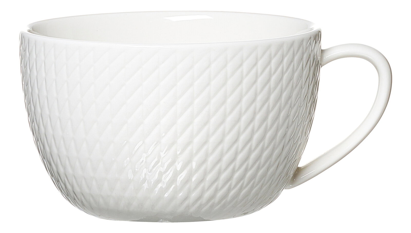 Ritzenhoff & Breker Cappuccinoobertasse SAPHIR Weiße Cappuccinoobertasse mit Rautenmuster, seitliche Perspektive