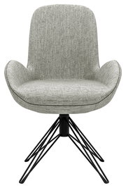 Grauer Armlehnstuhl mit modernem Design, schwarzem Metallgestell und texturierter Polsterung, Frontalansicht