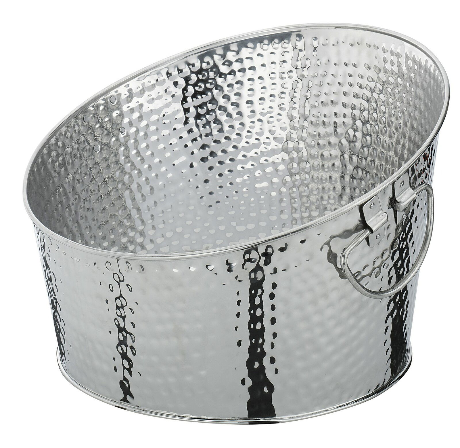 Silberner, gehämmerter Getränkekühler mit Griffen, seitliche Perspektive