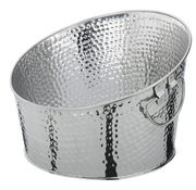 Silberner, gehämmerter Getränkekühler mit Griffen, seitliche Perspektive