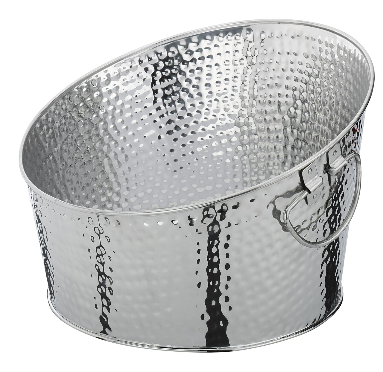 Silberner, gehämmerter Getränkekühler mit Griffen, seitliche Perspektive