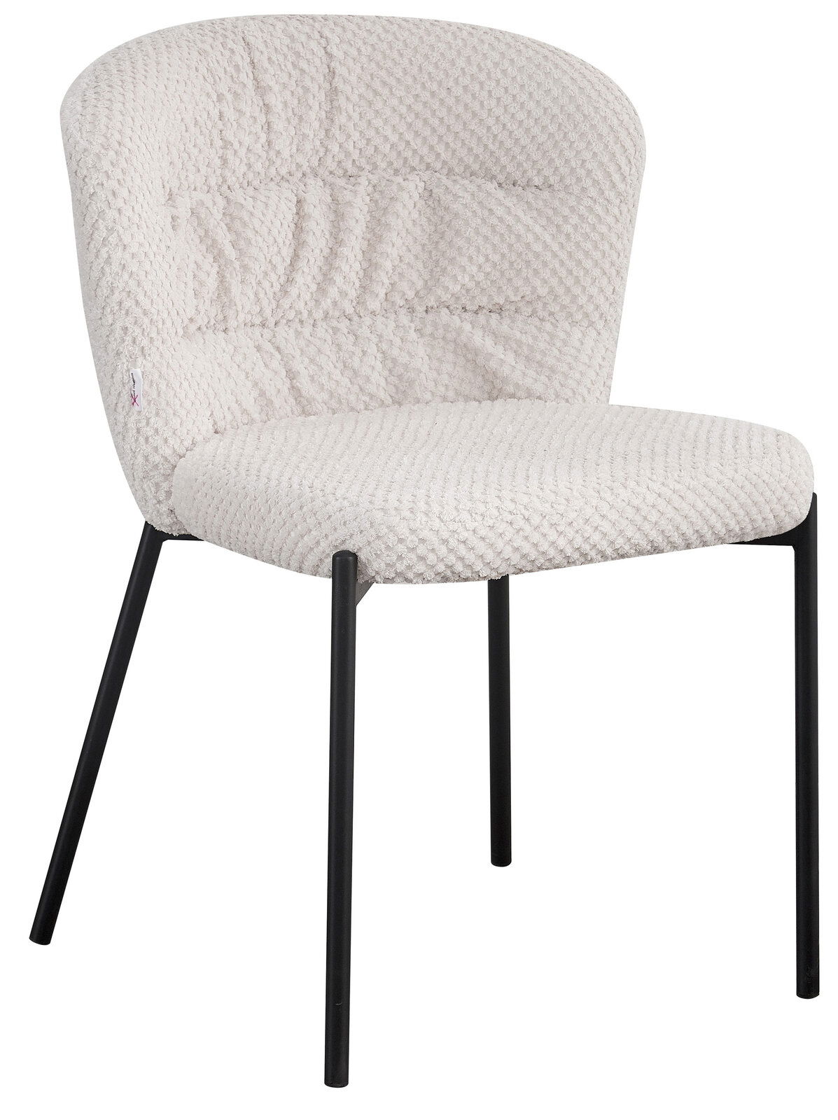 Z2 Stuhl MALTA Moderner Stuhl mit cremefarbenem, strukturiertem Stoffbezug und schwarzen Metallbeinen, seitliche Perspektive