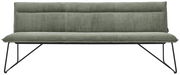 Grüne Sitzbank mit Stoffbezug und Metallbeinen, Frontalansicht