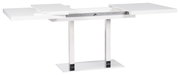 Moderner weißer Esstisch mit ausziehbarer Funktion, seitliche Perspektive