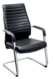 Moderner schwarzer Schwingstuhl mit verchromtem Gestell, seitliche Perspektive