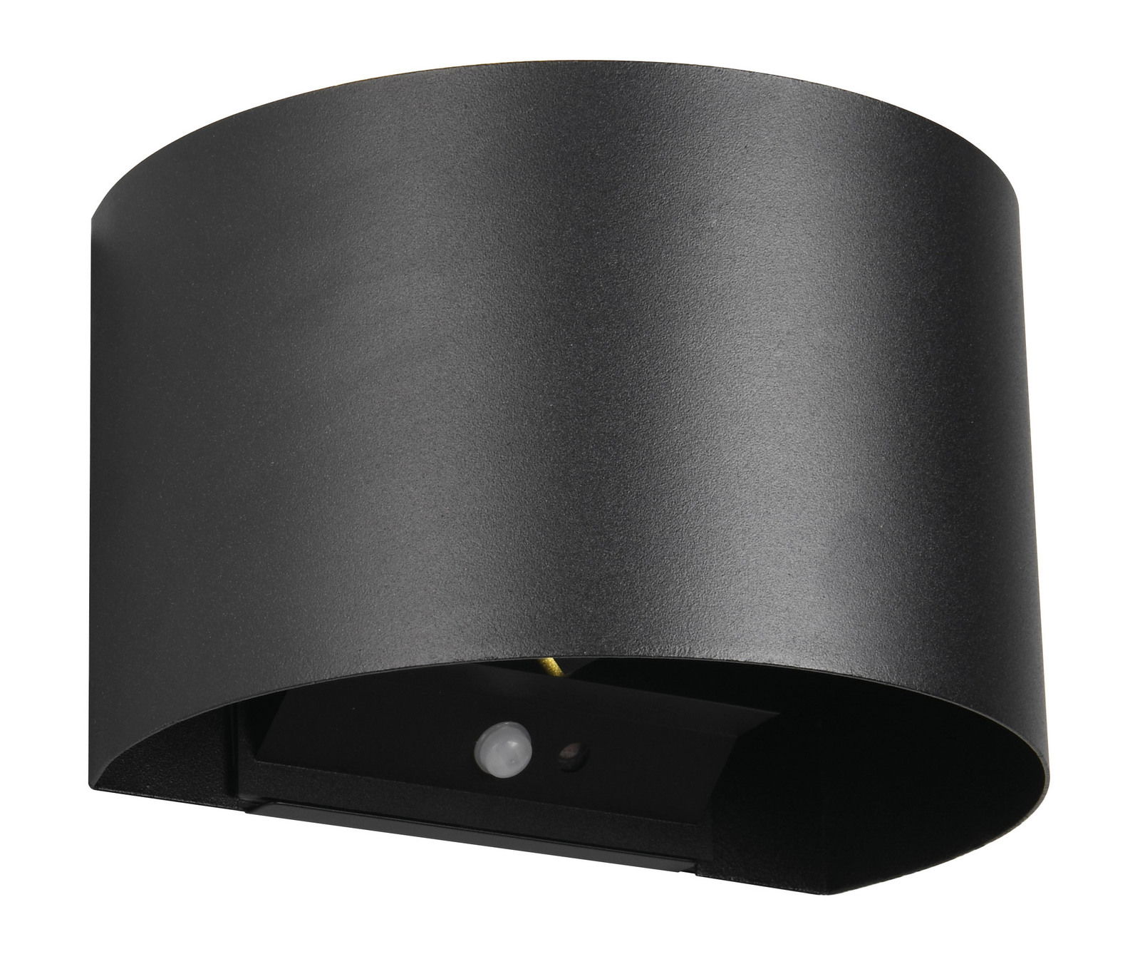 Schwarze, gebogene Akku-Wandleuchte TALENT aus seitlicher Perspektive