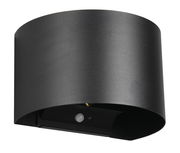 Schwarze, gebogene Akku-Wandleuchte TALENT aus seitlicher Perspektive