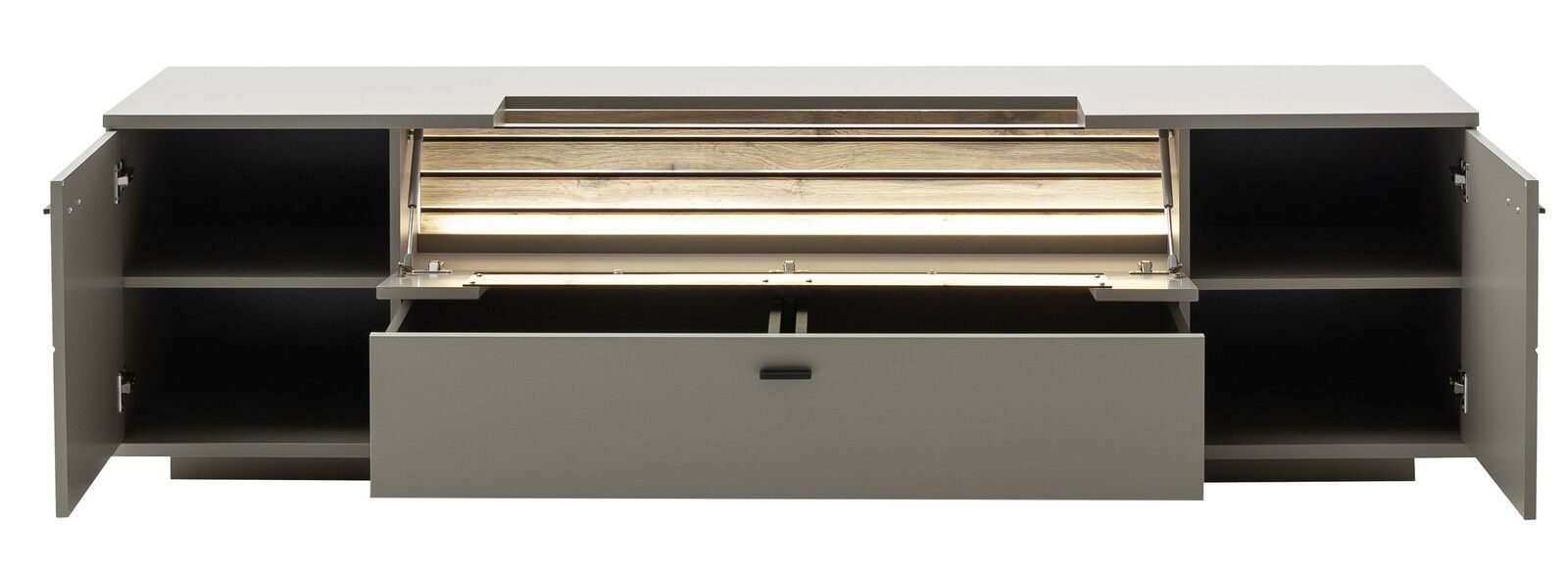TV-Element mit offenen Türen und Schublade, Frontansicht