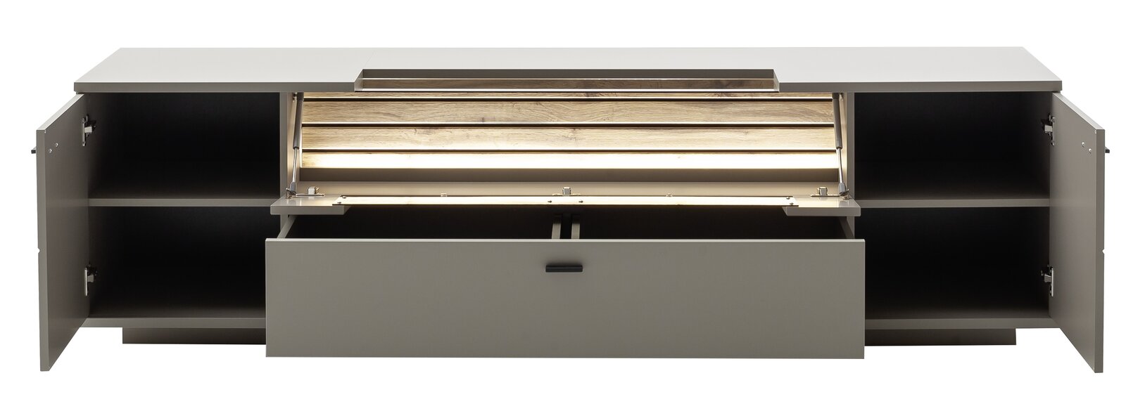 TV-Element mit offenen Türen und Schublade, Frontansicht