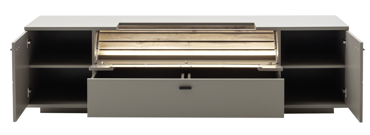 TV-Element mit offenen Türen und Schublade, Frontansicht