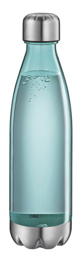 Cilio Trinkflasche ELEGANTE 700 ml aus Glas mit Edelstahlverschluss, seitliche Ansicht