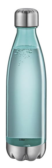 Cilio Trinkflasche ELEGANTE 700 ml aus Glas mit Edelstahlverschluss, seitliche Ansicht