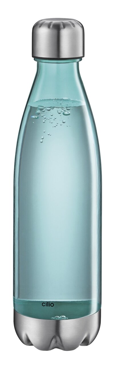 Cilio Trinkflasche ELEGANTE 700 ml aus Glas mit Edelstahlverschluss, seitliche Ansicht