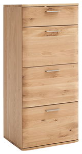 Schubkastenkommode aus hellem Holz mit vier Schubladen, frontale Perspektive