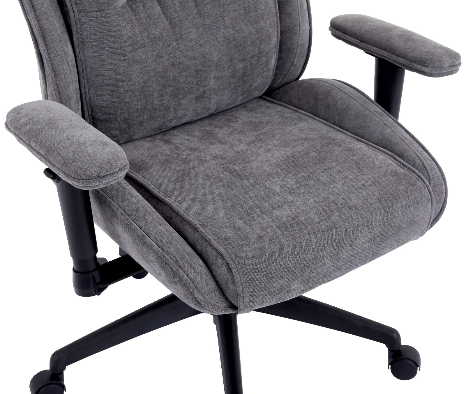 Grauer Homeoffice-Drehstuhl mit Armlehnen, Vorderansicht