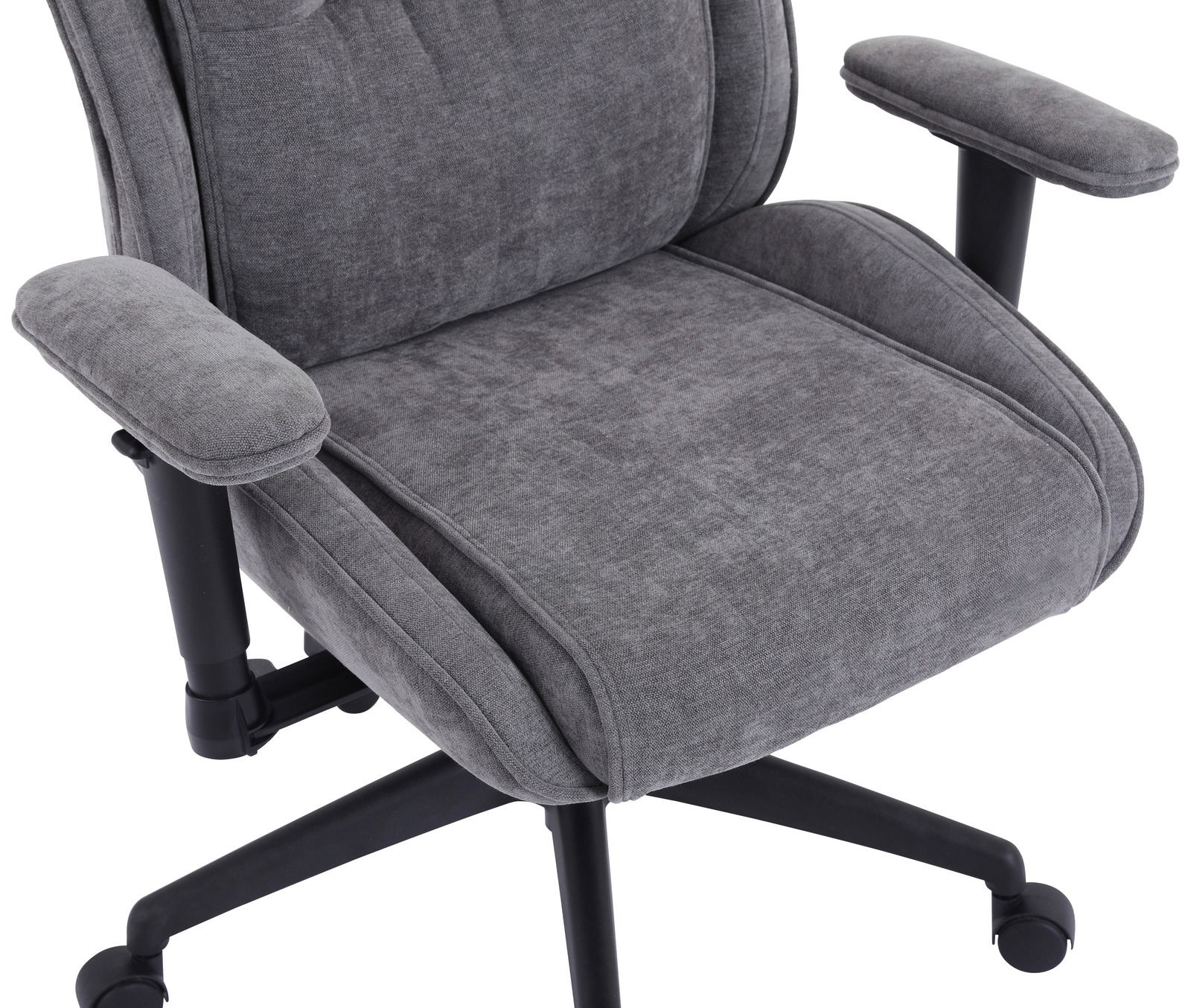 Grauer Homeoffice-Drehstuhl mit Armlehnen, Vorderansicht