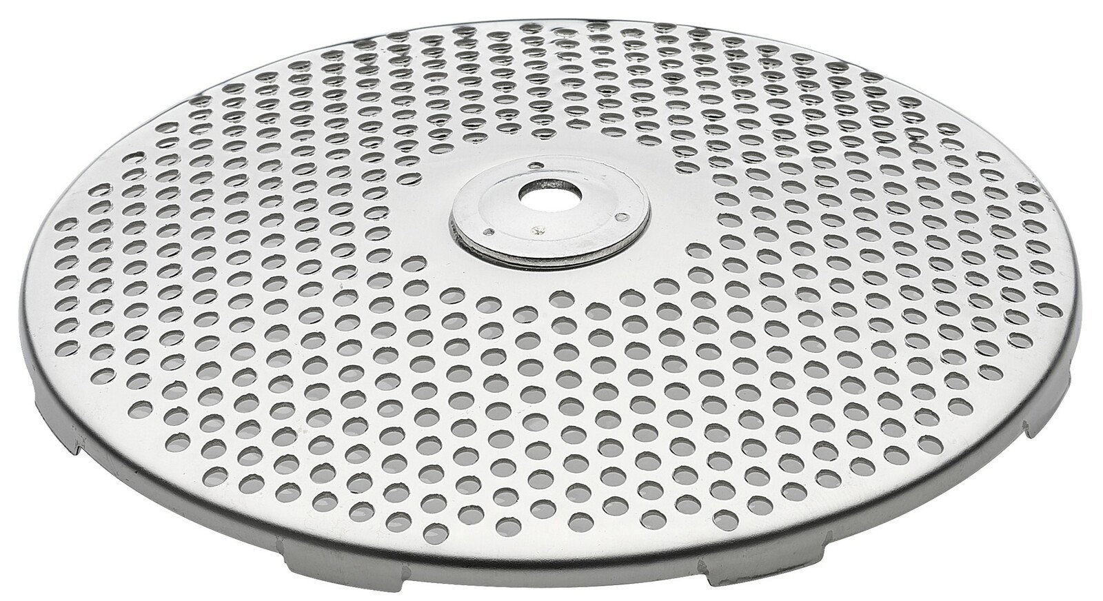 Metallscheibe mit vielen Löchern, seitliche Perspektive