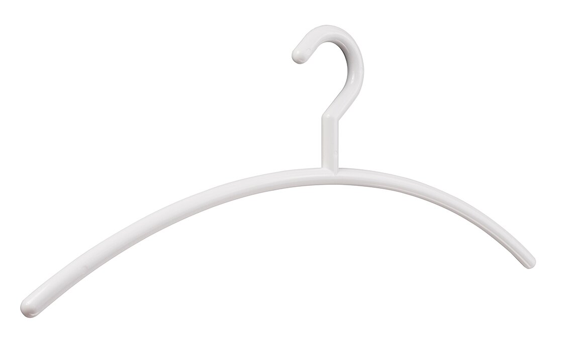 Weißer Kleiderbügel aus Kunststoff, frontal abgebildet
